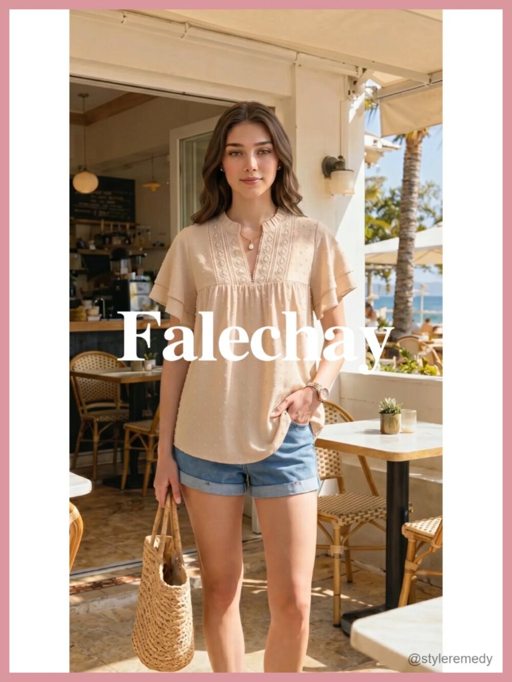 Womens V Neck Crochet Lace Blouse Short Sleeve Swiss Dots Top - Picture 5 of 6
